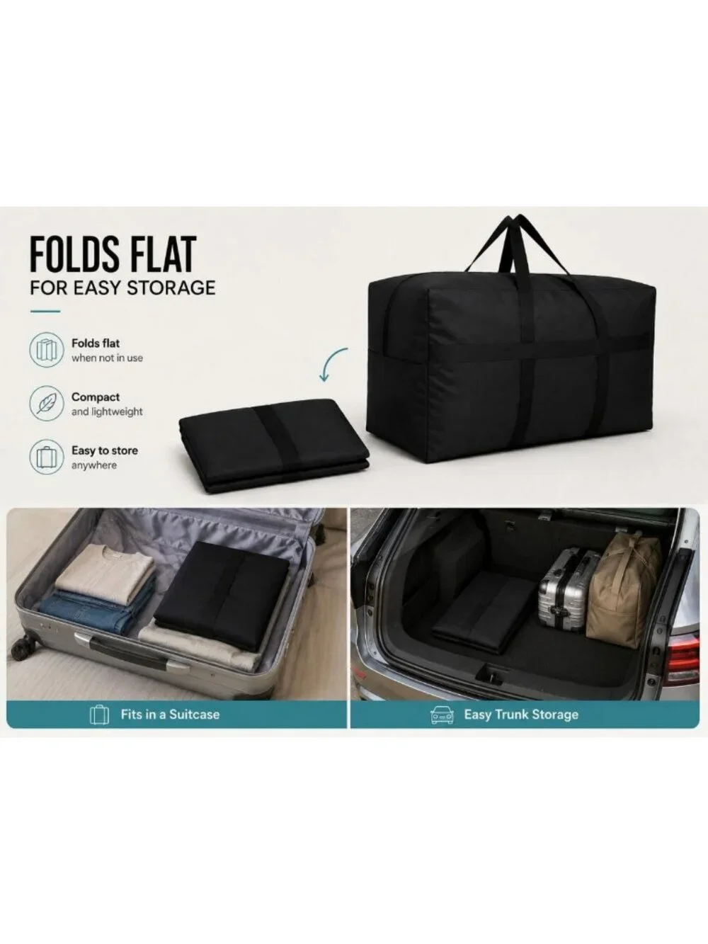 Extra Large Black Travel Duffle Bag - Oversized Storage for Weekend Getaways